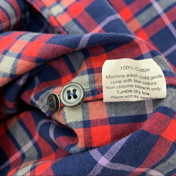 J. Crew Boy Fit Gingham Plaid Long Sleeve Button Down Shirt Blue Red Purple - Picture 11 of 13